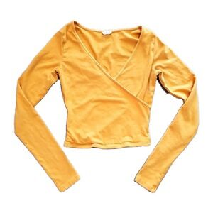 Garage Women's XS Y2k Yellow Crop Top Wrap Longsleeve Shirt Baddie Grunge